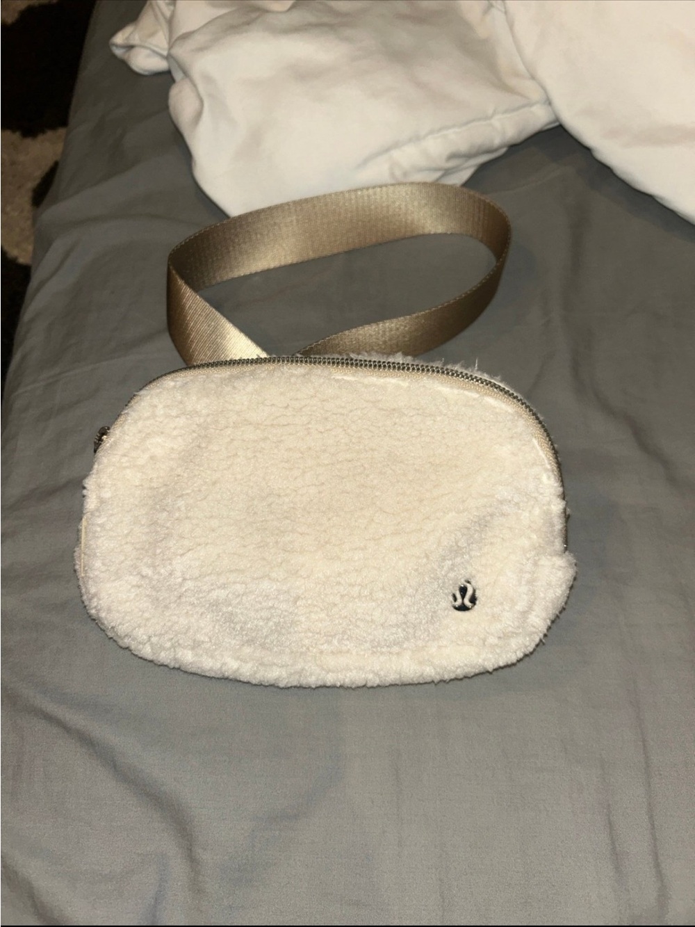 lululemon athletica Cream Sherpa Mini Belt Bag with Gold-Webbing Strap